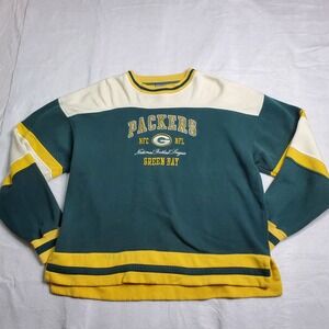 Pro Player Mens Vintage Green Bay Packers Sweatshirt Green Yellow White Size 2XL